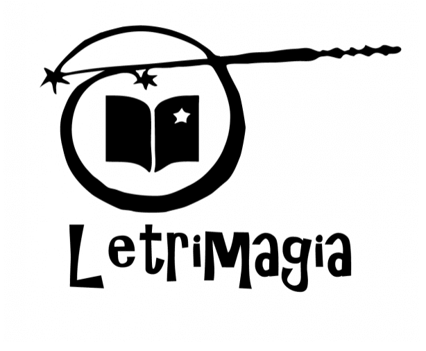 logo de letrimagia en el que aparece un libro y una varita