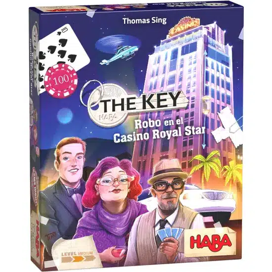 Embalaje del juego en el que aparecen tres personajes y al fondo el edificio de un casino