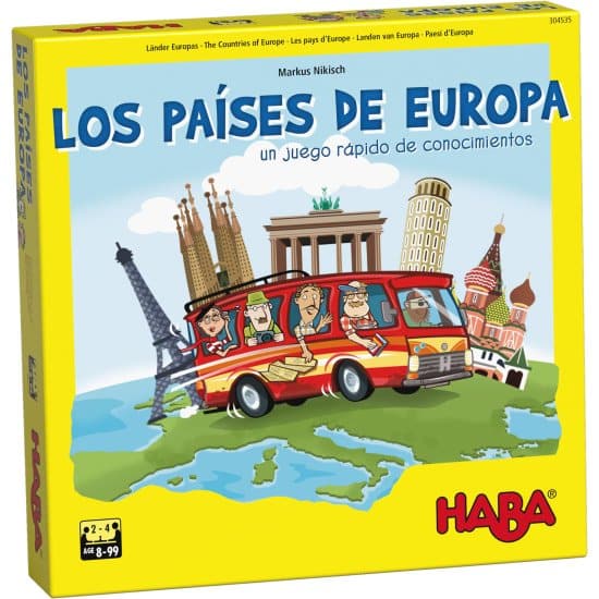 caja del juego en la que aparece un autobús y por detrás monumentos de Europa