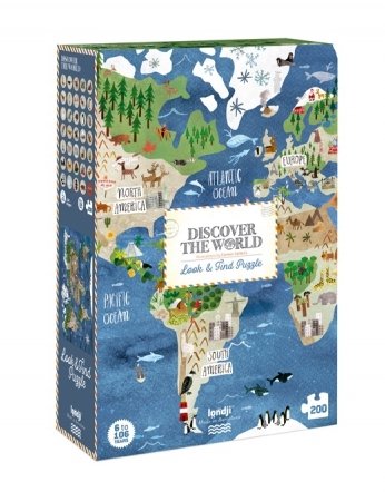 Caja del puzzle con una ilustración del mundo