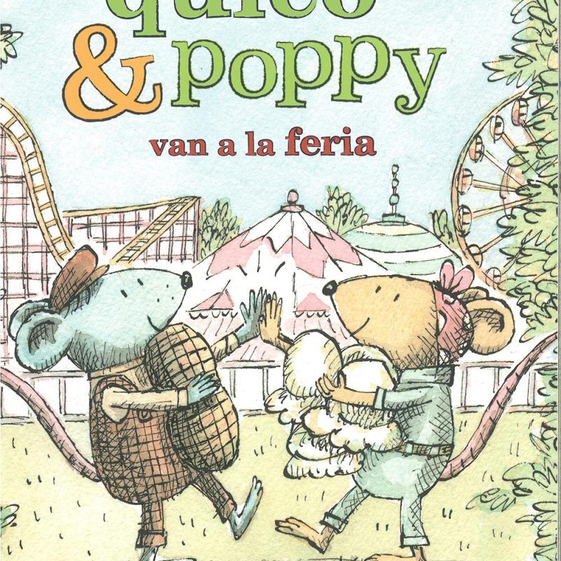 Portada del libro en la que aparecen los dos ratones protagonistas en una feria llevando cacahuetes y nubes de algodón