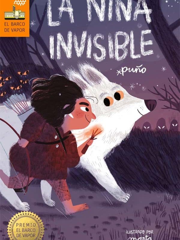 portada del libro en la que aparece la ilustración de una niña vestida con pieles y un gran lobo blanco
