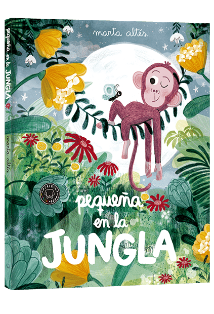 Portada del cuento en la que aparece la ilustración de una bonita tumbada en una liana en medio de la jungla