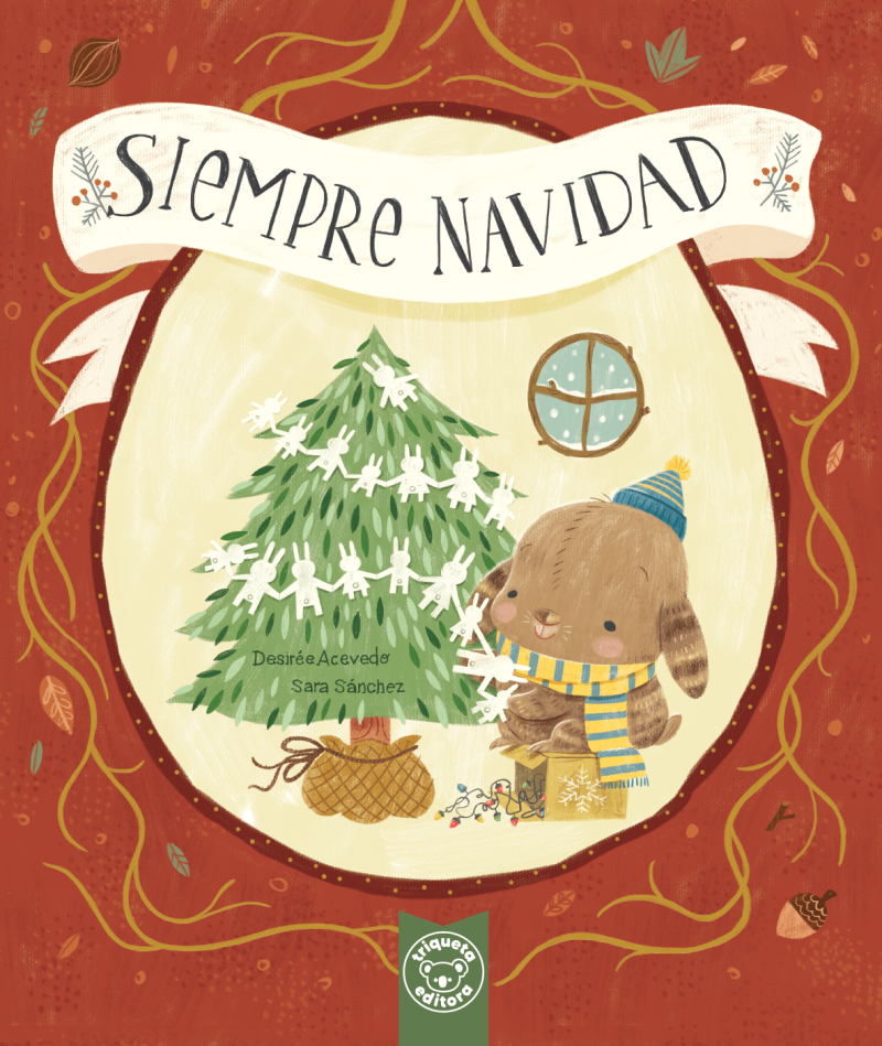 Libros y cuentos ambientados en la Navidad. Portada del cuento en la que el protagonista de la historia aparece junto a un árbol de Navidad